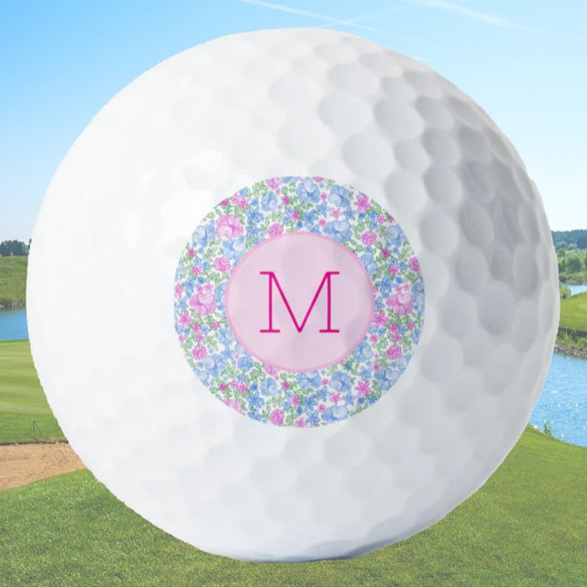 Lady Golfer Pink Blue Floral Preppy Golfball (Von Creator hochgeladen)