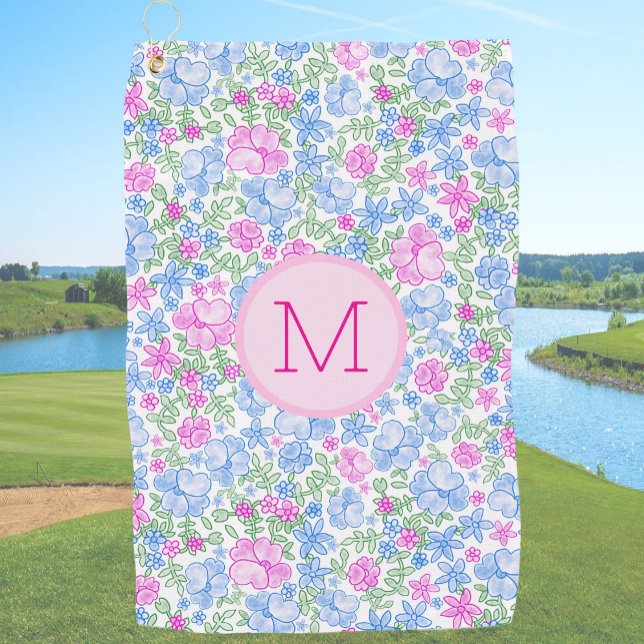 Lady Golfer Pink Blue Preppy Custom Initial Ladies Golfhandtuch (Von Creator hochgeladen)