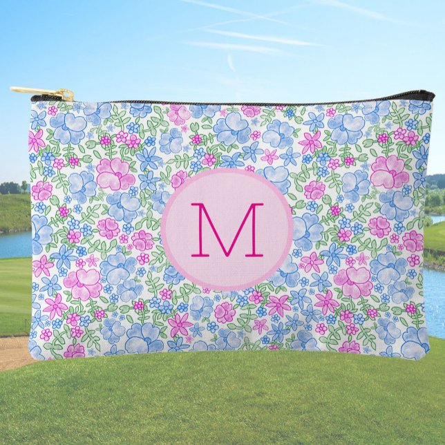 Lady Golfer Pink Blue Preppy Custom Initial Ladies Zubehörtasche (Von Creator hochgeladen)