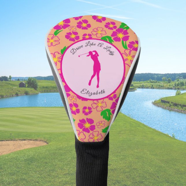 Lady Golfer Pink Orange Preppy Individuelle Name L Golf Headcover (Von Creator hochgeladen)