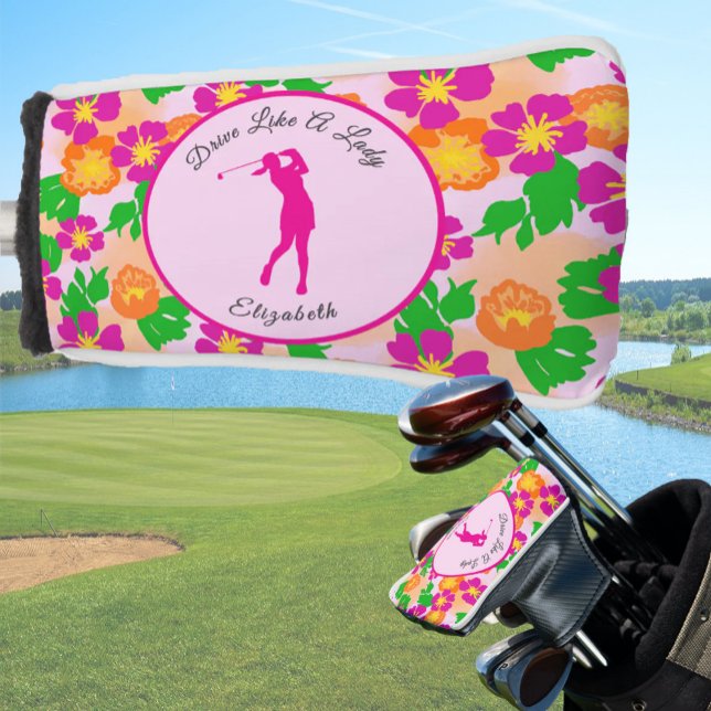 Lady Golfer Pink Orange Preppy Individuelle Name L Golf Headcover (Von Creator hochgeladen)