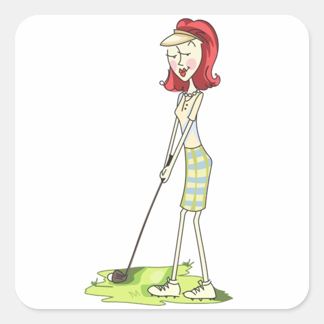 Lady Golfer Quadratischer Aufkleber (Vorderseite)