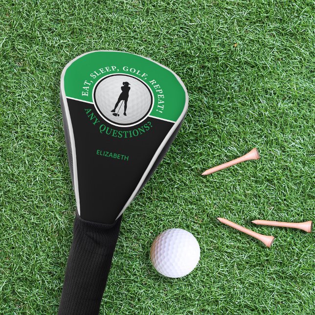 Lady Golfer Silhouette Golf Ball Zitat Black Green Headcover (Von Creator hochgeladen)