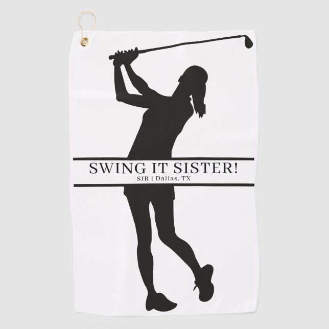 Lady Golfer Silhouette Personalized Monogram Golfhandtuch (Vorderseite)