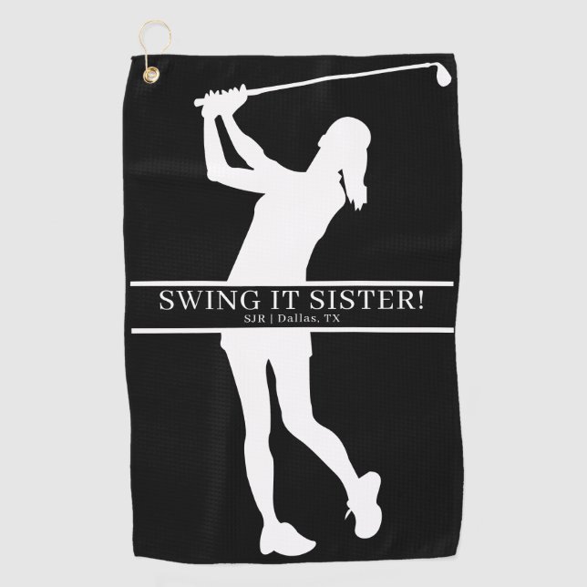 Lady Golfer Silhouette Personalized Monogram  Golfhandtuch (Vorderseite)
