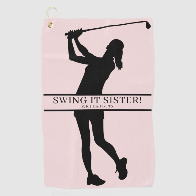 Lady Golfer Silhouette Personalized Monogram Golfhandtuch (Vorderseite)