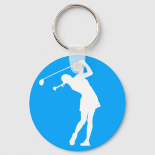 Lady Golfer Silhouette Schlüsselanhänger Blue