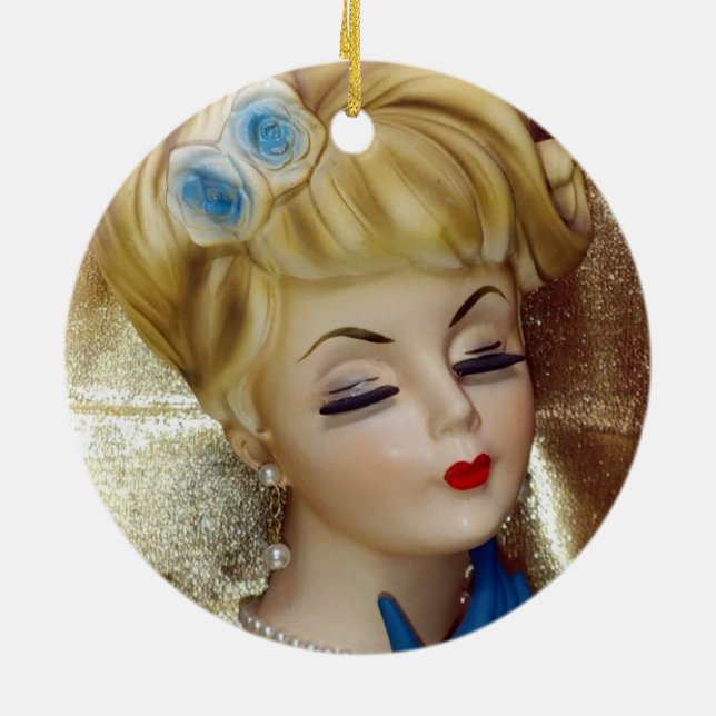 Lady Head Vase Hair Blume Blue Gloves Extravagant Keramik Ornament (Hinten)