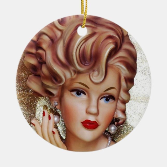 Lady Head Vase Sassy Spiral Hair Schönheit in Schw Keramik Ornament (Vorne)