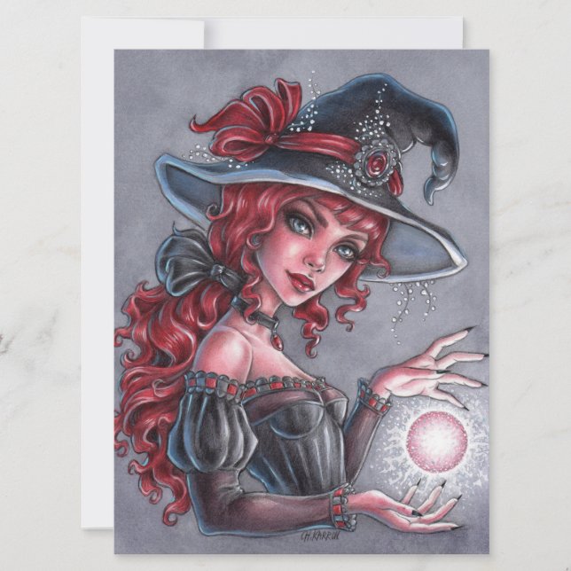 Lady Hexe Female Fantasy Hat Magic Art Card (Vorderseite)