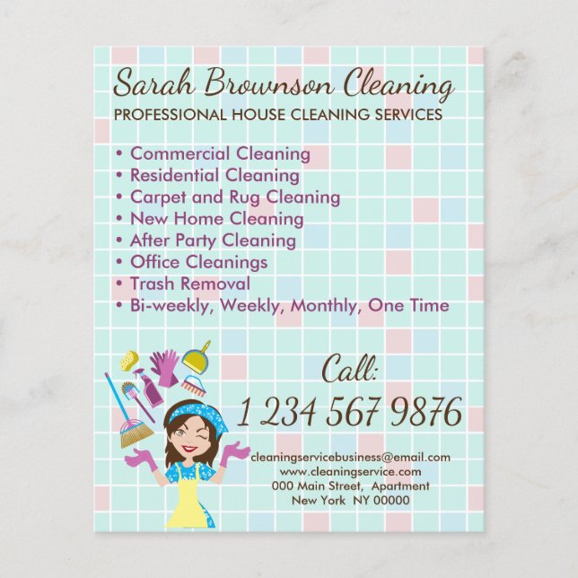 Lady House Keeper Maid Janitorial Cleaning Flyer (Vorderseite)