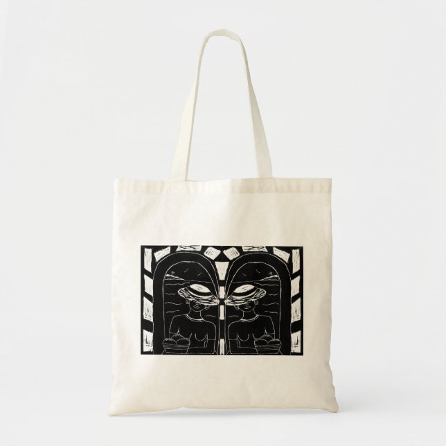 Lady im Fenster | Linocut Tragetasche (Vorne)