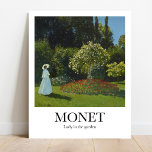 Lady im Garten von Claude Monet Poster<br><div class="desc">Dieses Plakat zeigt eine hochwertige Reproduktion von Claude Monets Gemälde aus dem Jahr 1866 mit dem Titel Lady in the Garden. Das Bild zeigt eine Frau in einem weißen Kleid und einen Strohhut, stehend in einem Garten voller Blume und Bäume. Das Gemälde ist eines von Monets frühen Werken, das in...</div>