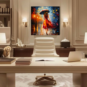 Lady im Regen Leinwanddruck