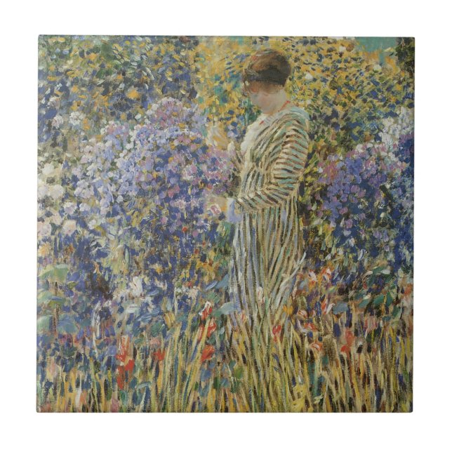 Lady in a Garden von Frederick Frieseke, Fine Art Fliese (Vorderseite)