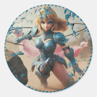 Lady in Blue Armor Runder Aufkleber