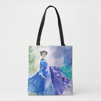 Lady in Blue Dress - Aquarellmalerei