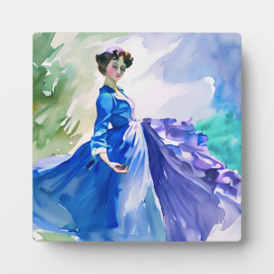 Lady in Blue Dress - Aquarellmalerei Fotoplatte