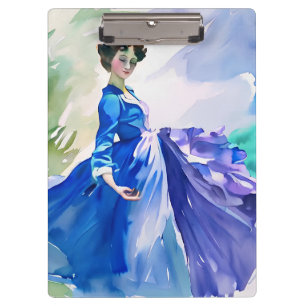 Lady in Blue Dress - Aquarellmalerei Klemmbrett