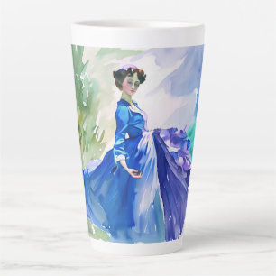 Lady in Blue Dress - Aquarellmalerei Milchtasse