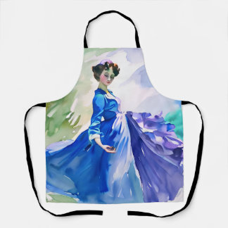 Lady in Blue Dress - Aquarellmalerei Schürze