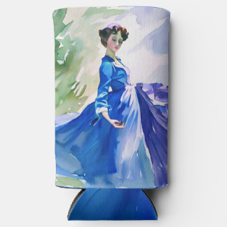 Lady in Blue Dress - Aquarellmalerei Selters Dosenkühler