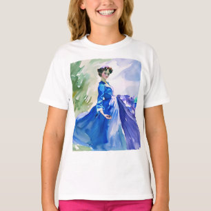 Lady in Blue Dress - Aquarellmalerei T-Shirt