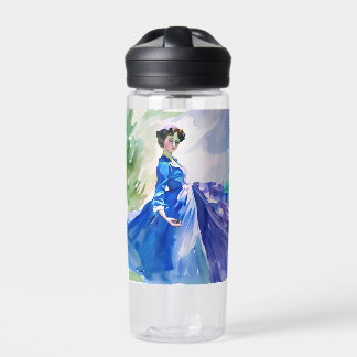 Lady in Blue Dress - Aquarellmalerei Trinkflasche