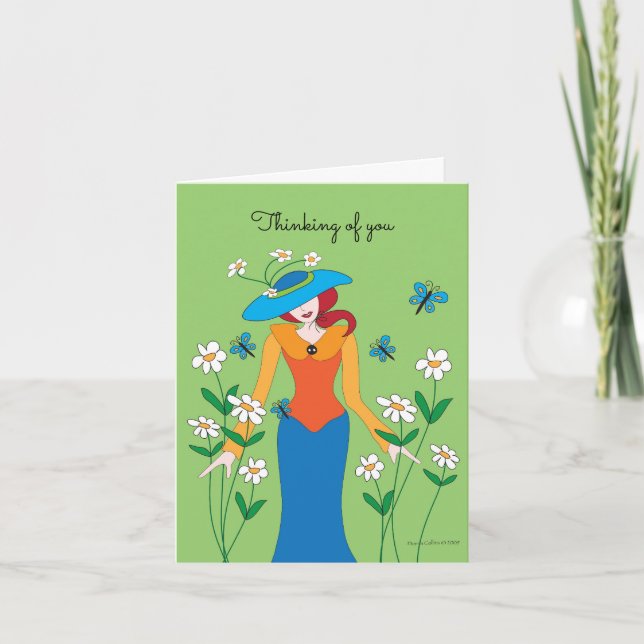 Lady in Blue Hat Note Card Karte (Vorderseite)