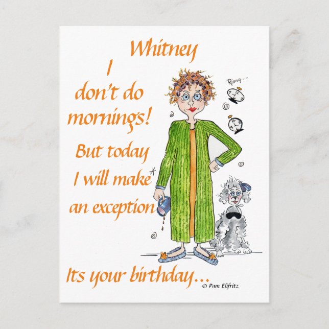 Lady in Curlers und Green Robe sagt Happy Birthday Postkarte (Vorderseite)