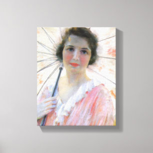 Lady in einem rosa Kleid mit Sonnenschirm (Robert  Leinwanddruck