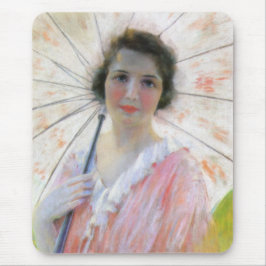 Lady in einem rosa Kleid mit Sonnenschirm (Robert  Mousepad