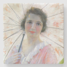 Lady in einem rosa Kleid mit Sonnenschirm (Robert  Steinuntersetzer