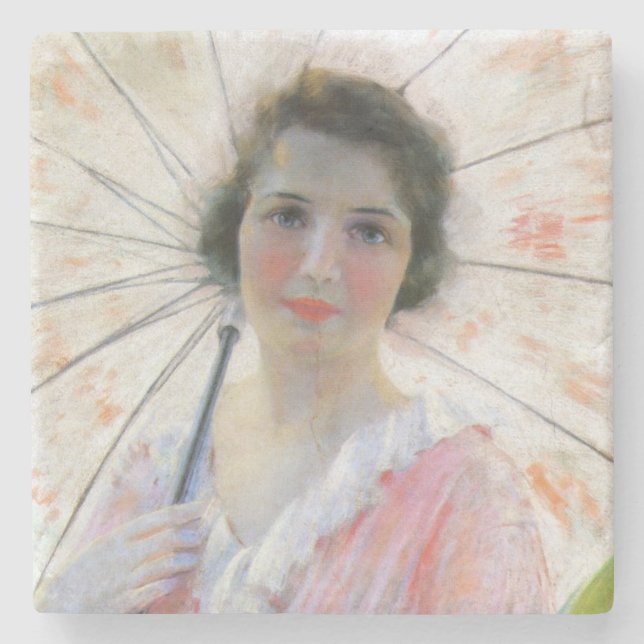 Lady in einem rosa Kleid mit Sonnenschirm (Robert  Steinuntersetzer (Vorderseite)