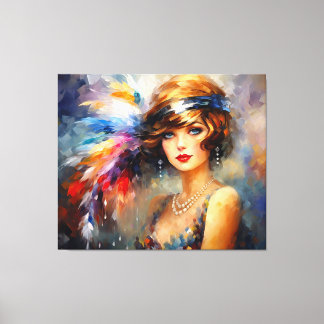 Lady in Feather Head Dress der 1920er Jahre Leinwanddruck