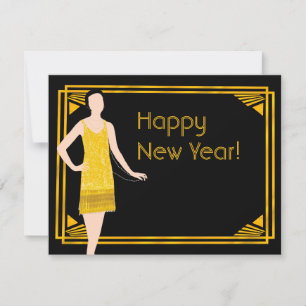 Lady in Gold Roaring 20er glückliche New Year Post Karte