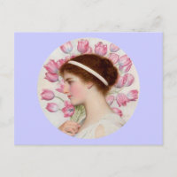 Lady in klassischem Kleid mit rosa Tulpen