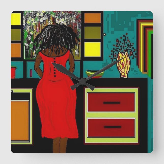 "LADY IN KÜCHE" KLICKEN QUADRATISCHE WANDUHR (Vorderseite)