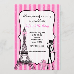 Lady in Paris Eiffelturm rosa Pudel Einladung