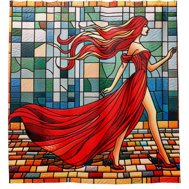 Lady in Red Duschvorhang (Vorderseite)