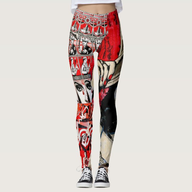Lady in Red Lipstick Wall Graffiti Leggings (Vorderseite)