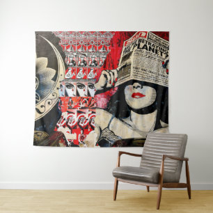 Lady in Red Lipstick Wall Graffiti Wall Tapestry Wandteppich