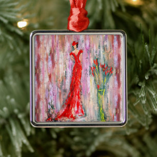 Lady in Red Ornament Aus Metall