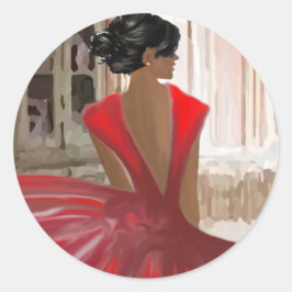 Lady in Red Runder Aufkleber