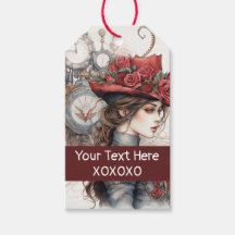 Lady in Red Valentine Kiss steampunk Aquarell
