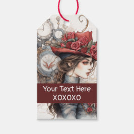 Lady in Red Valentine Kiss steampunk Aquarell Geschenkanhänger