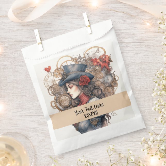 Lady in Red Valentine Kiss steampunk Aquarell Geschenktütchen (Ausgeschnitten)
