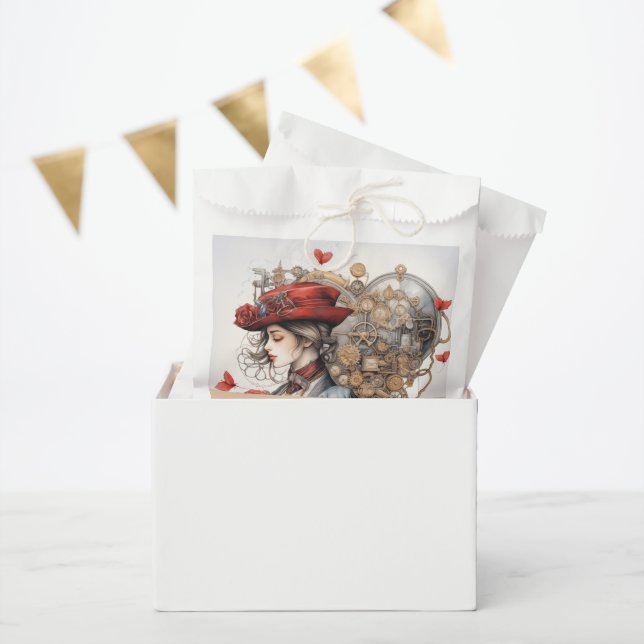 Lady in Red Valentine Kiss steampunk Aquarell Geschenktütchen (Party)