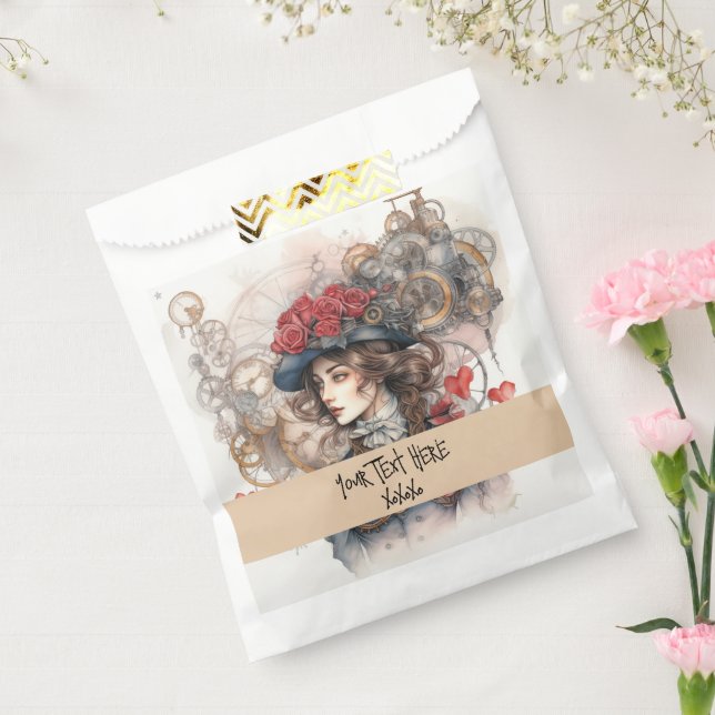 Lady in Red Valentine Kiss steampunk Aquarell Geschenktütchen (Versiegelt)