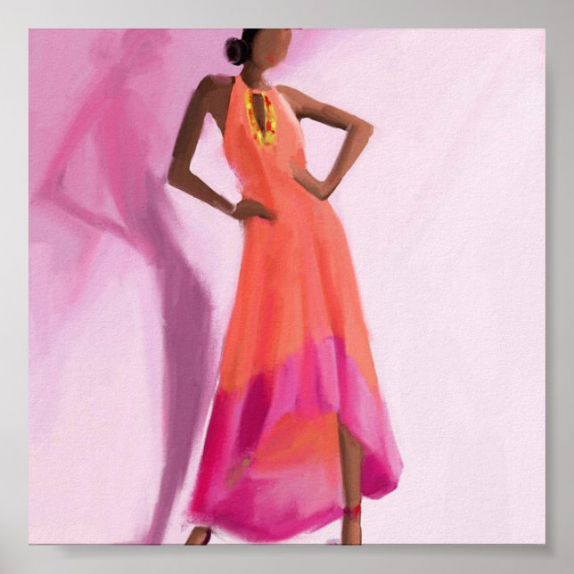 Lady in rosa Kleid Poster (Vorne)